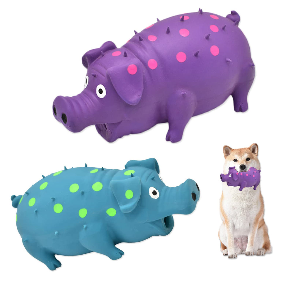 HCHYE Pig Squeaky Toy blue close-up shows durable latex for engaging fetch and chew play.
