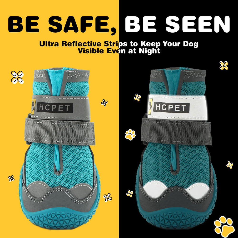 Hcpet blue dog shoes with reflective straps for visibility