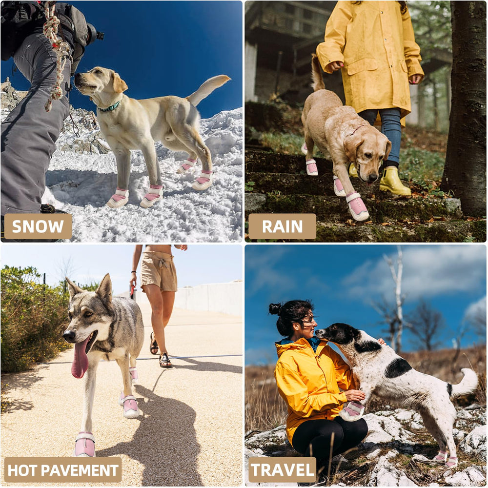 Hcpet dog boots pink breathable fabric illustrates all-season comfort on paws.