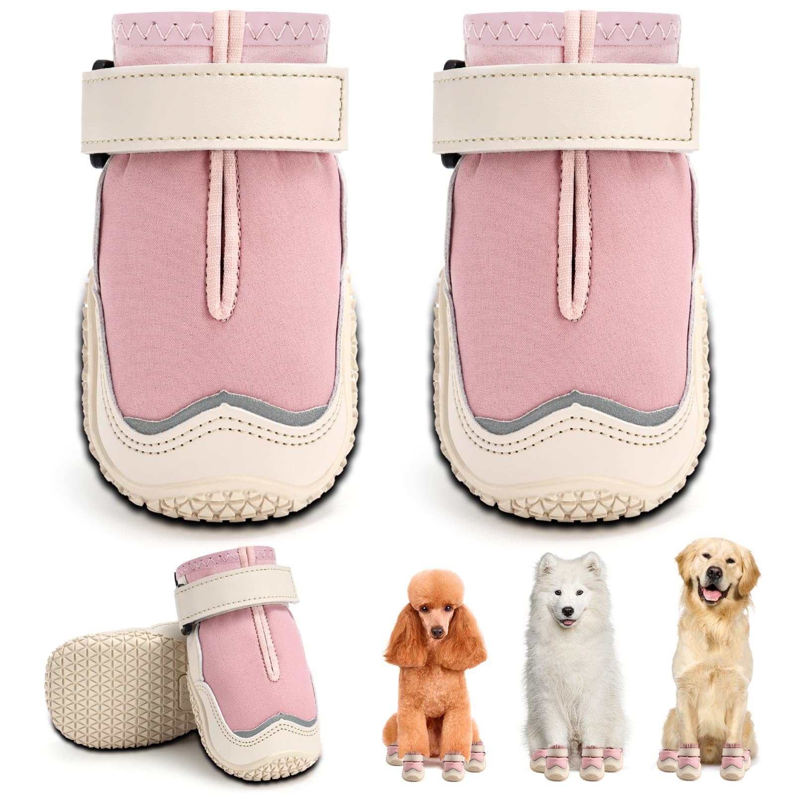 Hcpet dog boots pink side view shows durable design for outdoor wear.