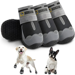 Hcpet dog boots waterproof on a large dog during a muddy walk, protecting paws.