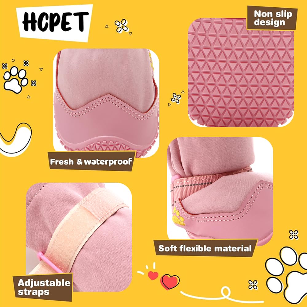 Hcpet dog shoes show double adjustable bandage for secure fit during walks.