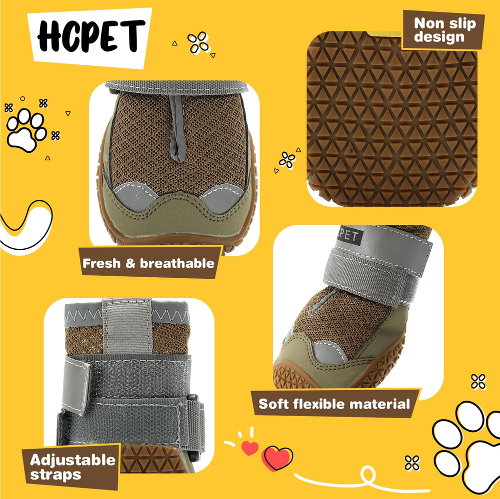 Hcpet dog shoes in action during hiking protect paws and floors