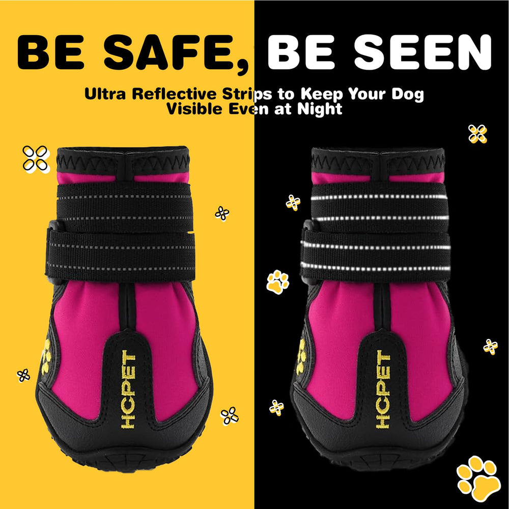 Hcpet pink dog shoes worn outdoors on pavement protect paws during walks.
