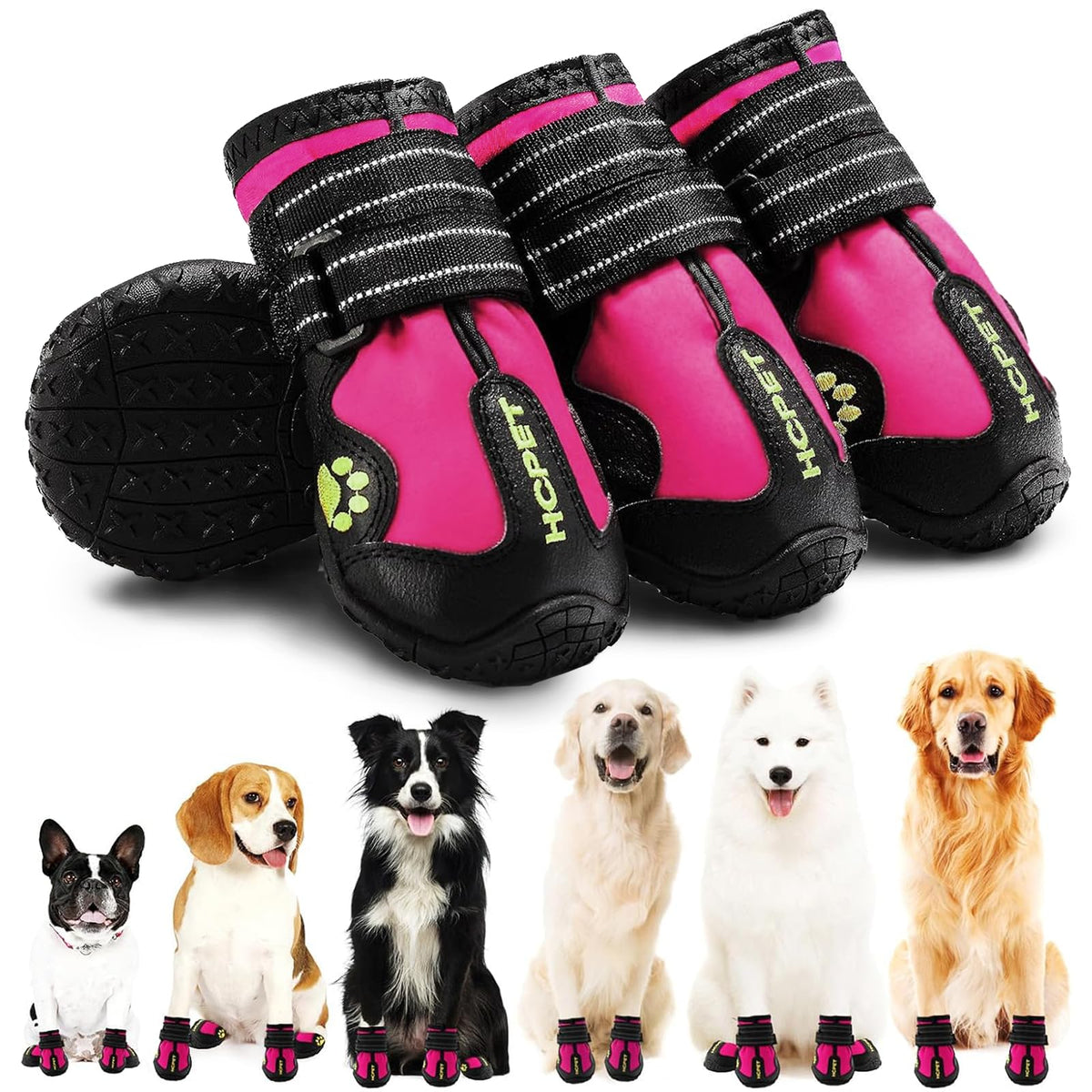 Hcpet pink fabric dog shoes close-up for paw protection and comfort.