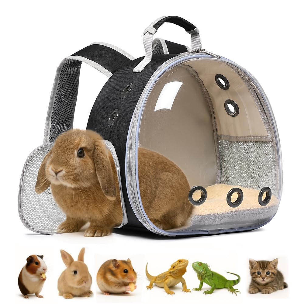 Hcupet Bunny Carrier front view with transparent window for calm outdoor viewing.