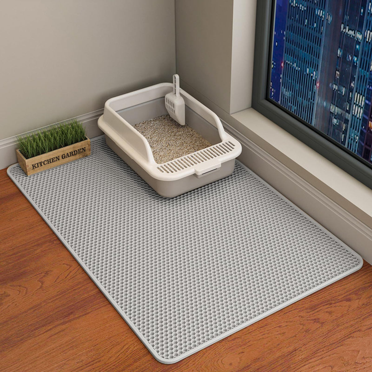 HCY&WLD cat litter mat double-layer design captures paw litter and keeps floors clean