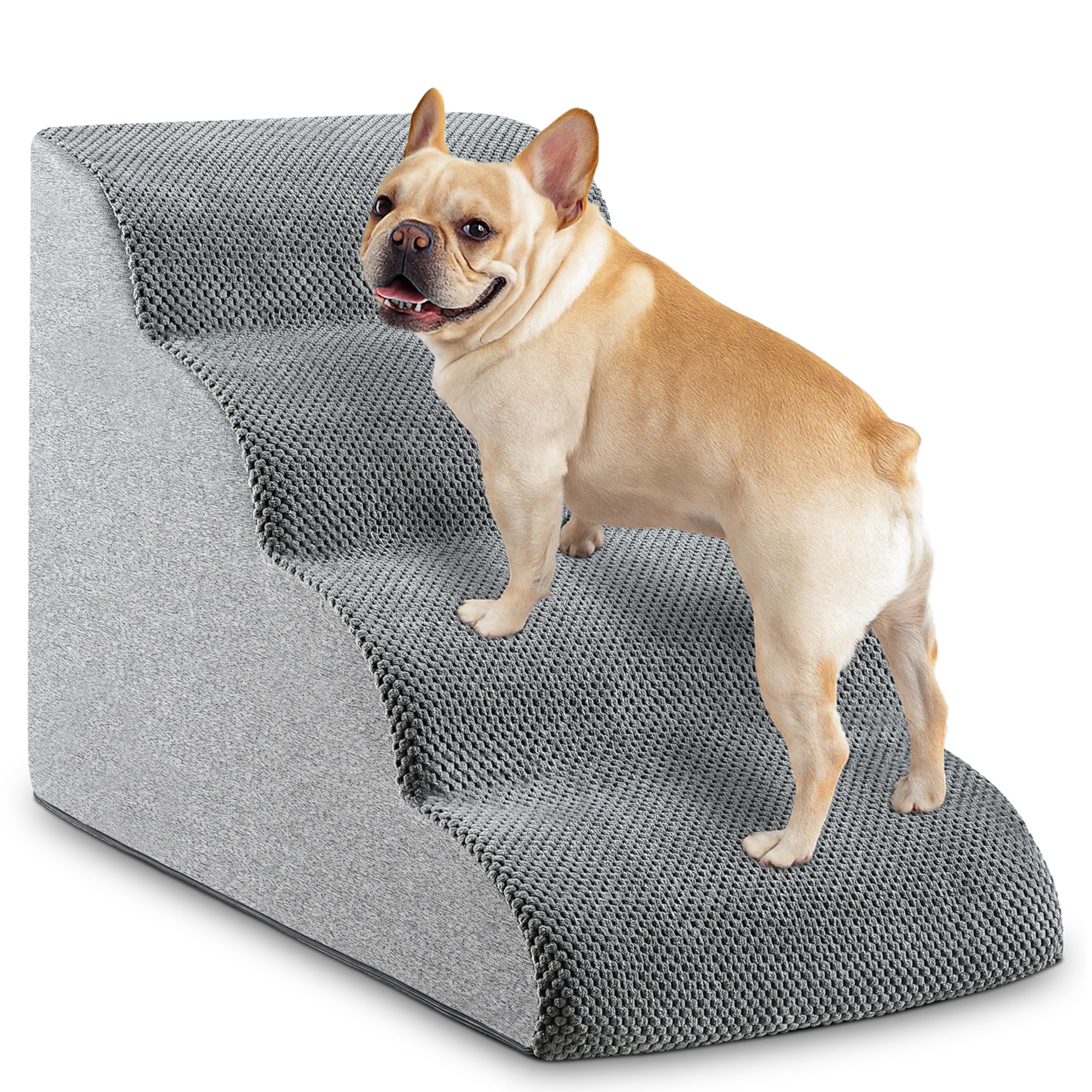 HCYLHXQ 4-step dog stairs front view showing stable design for easy bed access