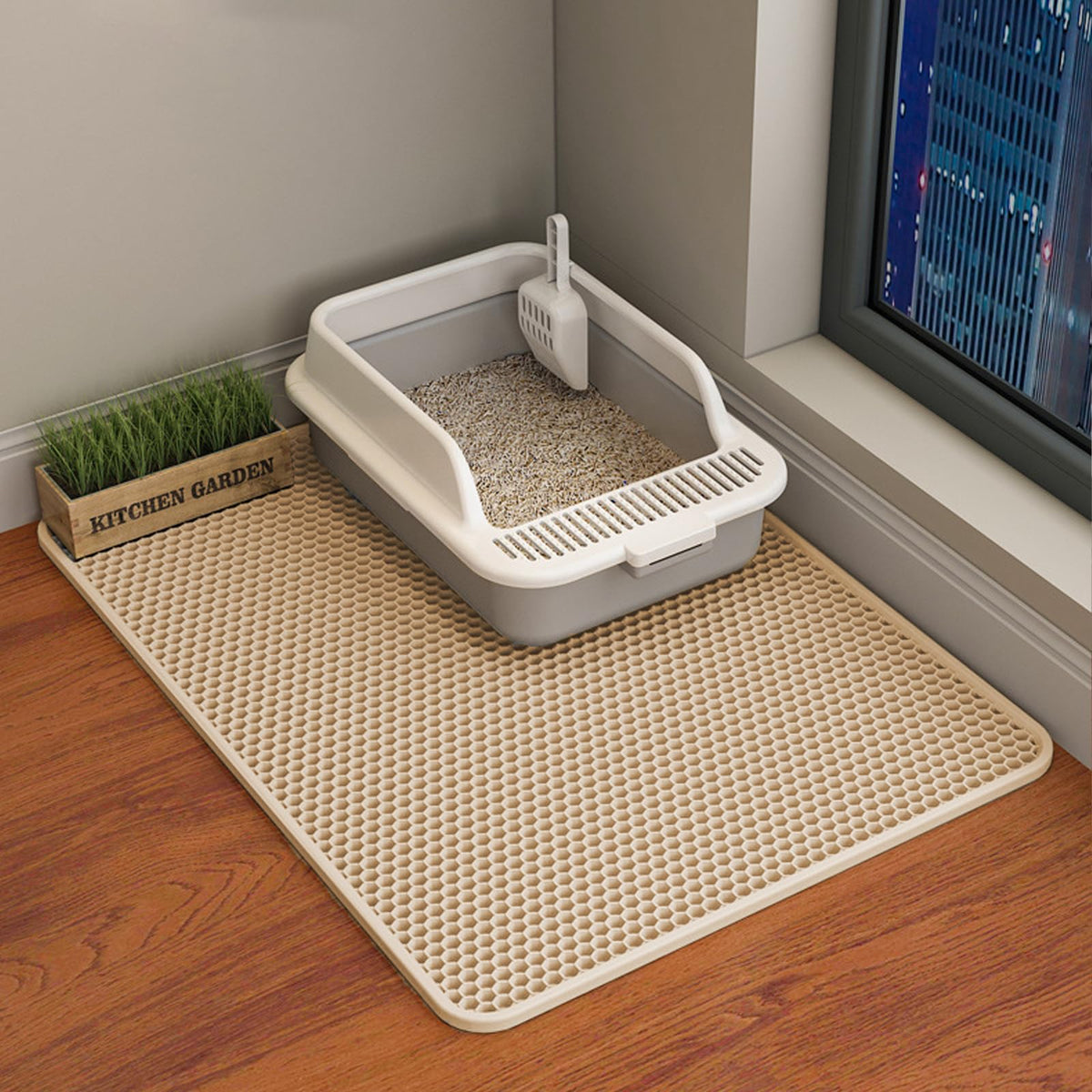 HCY&WLD cat litter mat full view demonstrates comprehensive mess containment for a tidier home.