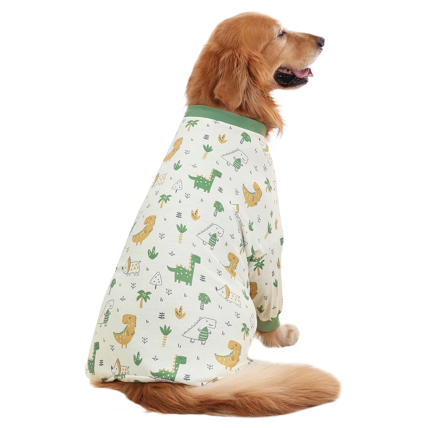 HDE dog pajamas forest-dinos fabric close-up of soft polyester-cotton blend