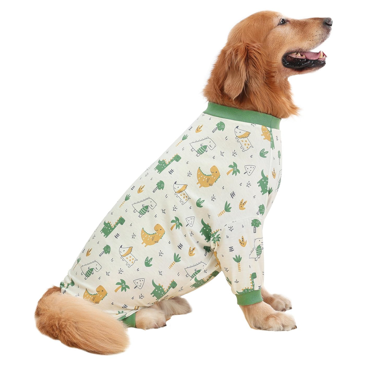HDE dog pajamas forest-dinos front view show easy pullover wear for cozy nights