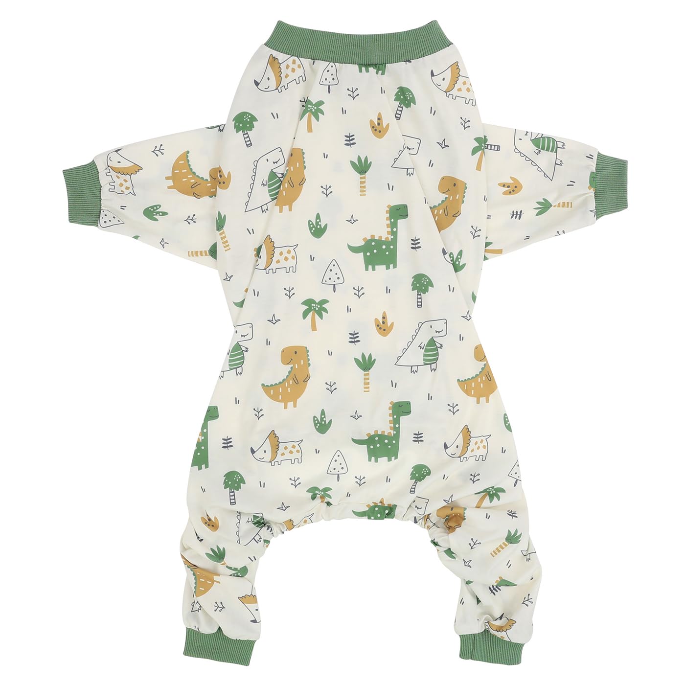 HDE dog pajamas forest-dinos pullover design for quick on/off