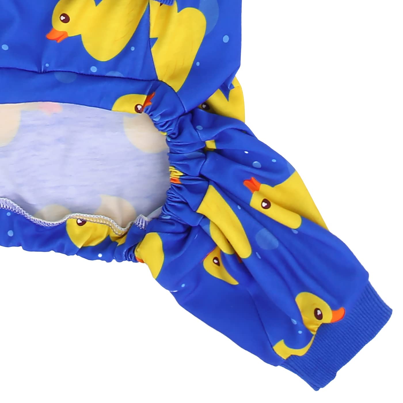 HDE dog pajamas help reduce hair on furniture and odor transfer.