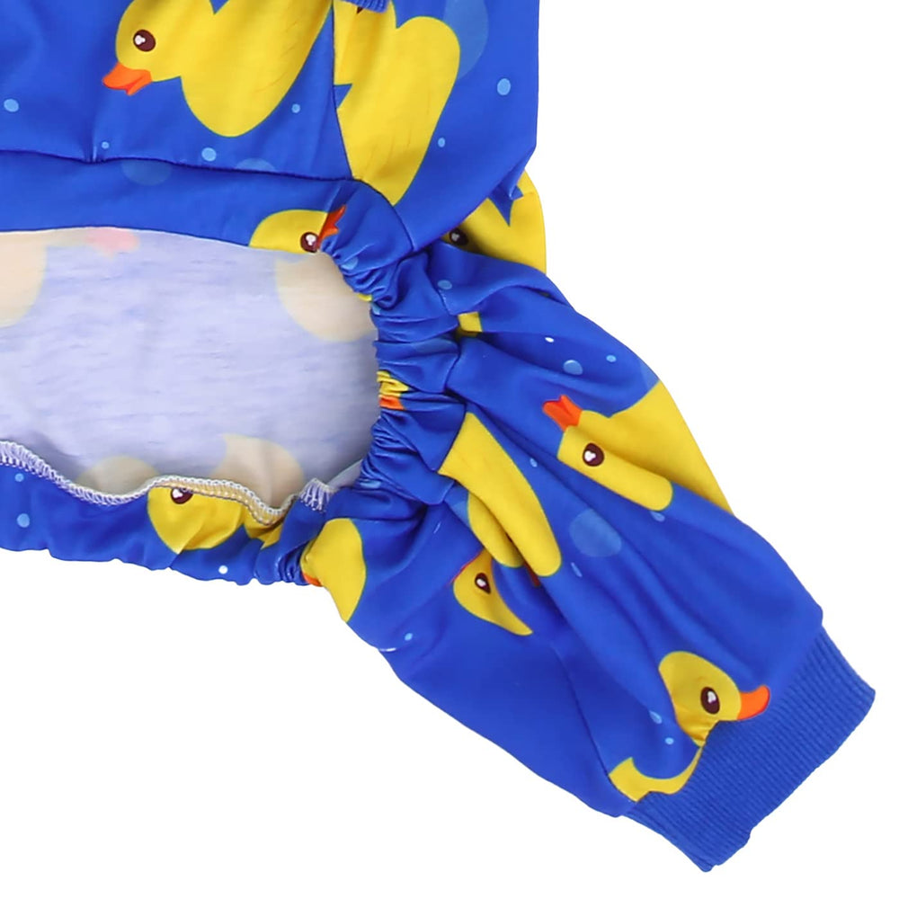 HDE dog pajamas help reduce hair on furniture and odor transfer.