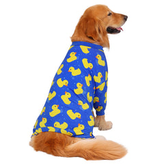 HDE dog pajamas on a model show full-body coverage for warmth.
