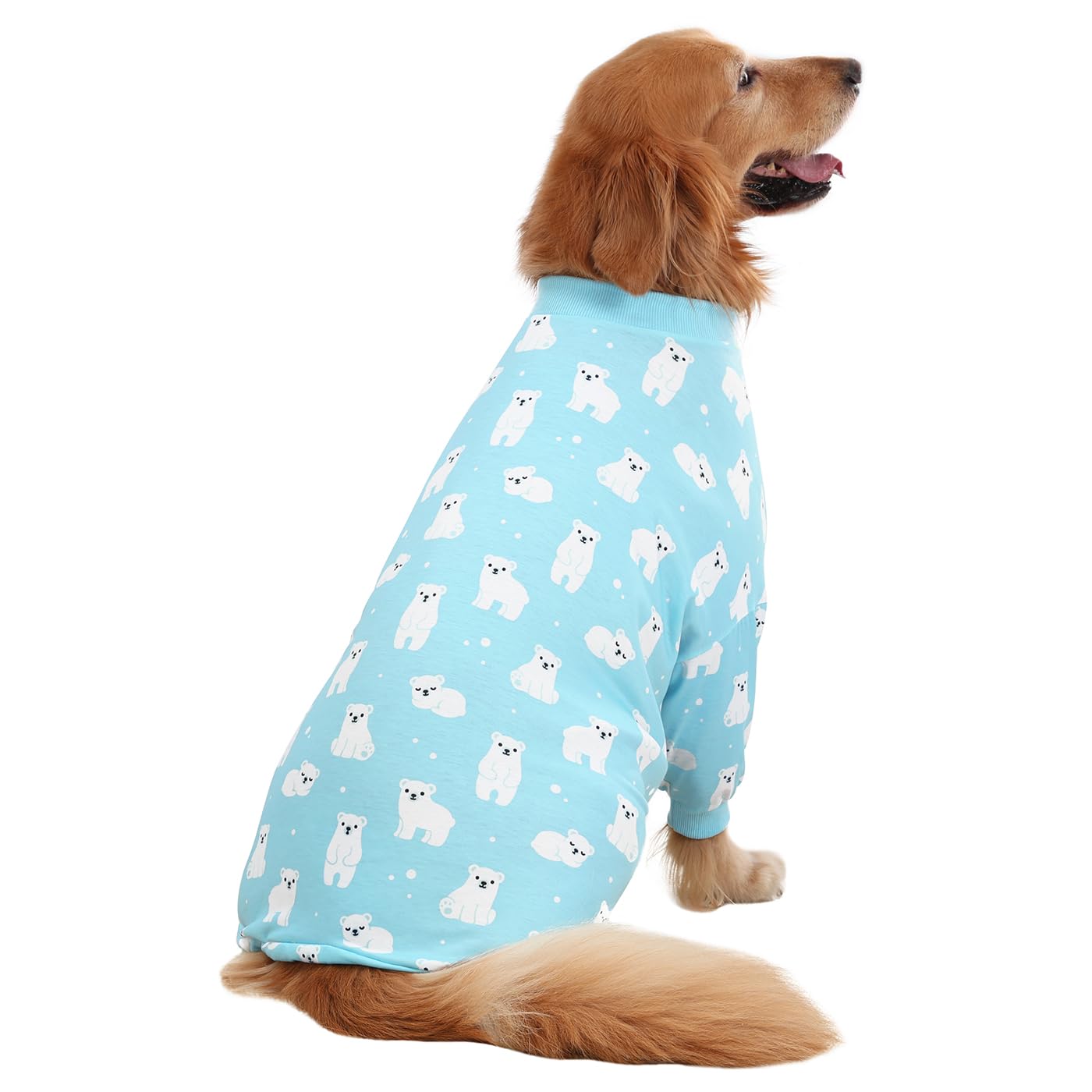 HDE dog pajamas size chart shows length-based fit for many breeds.