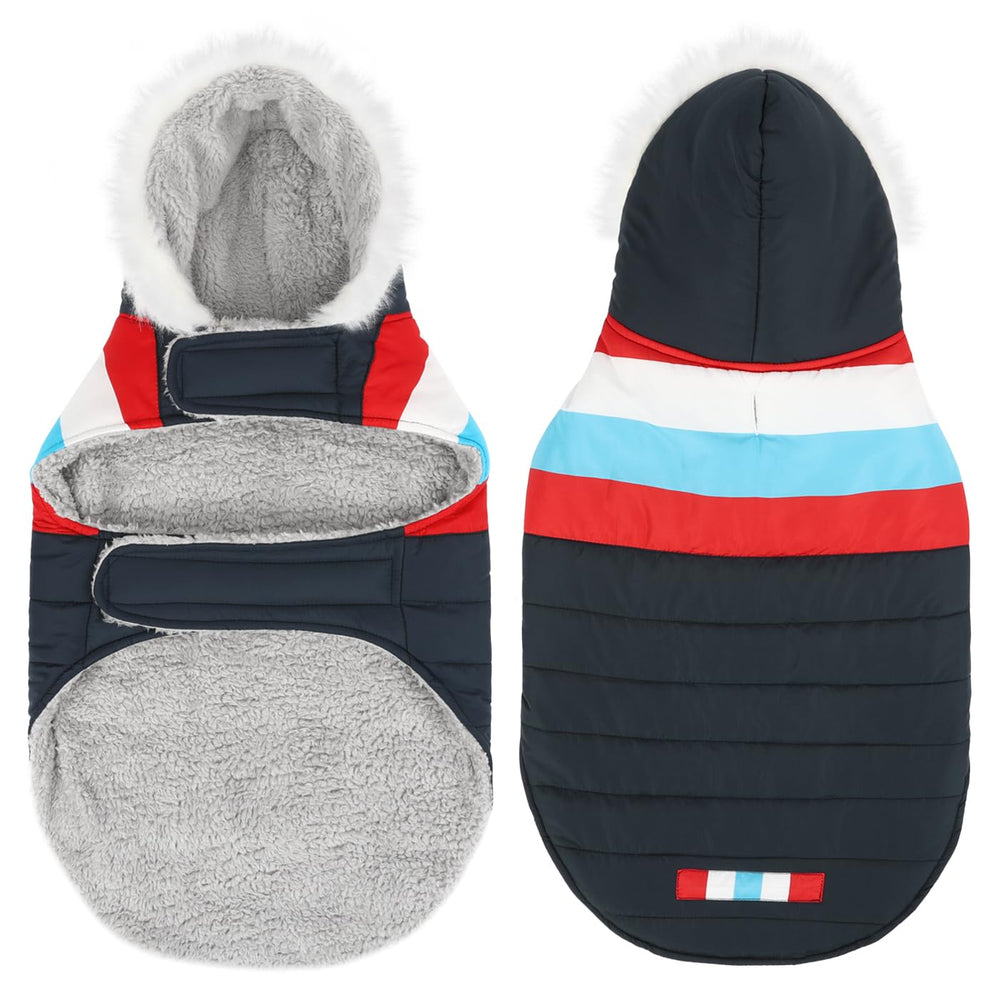 HDE dog puffer jacket harness hole for secure leash attachment
