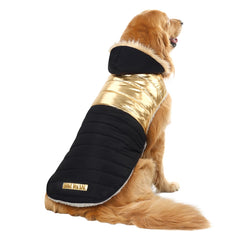 HDE dog puffer jacket side view shows comfortable fit for various sizes during strolls.