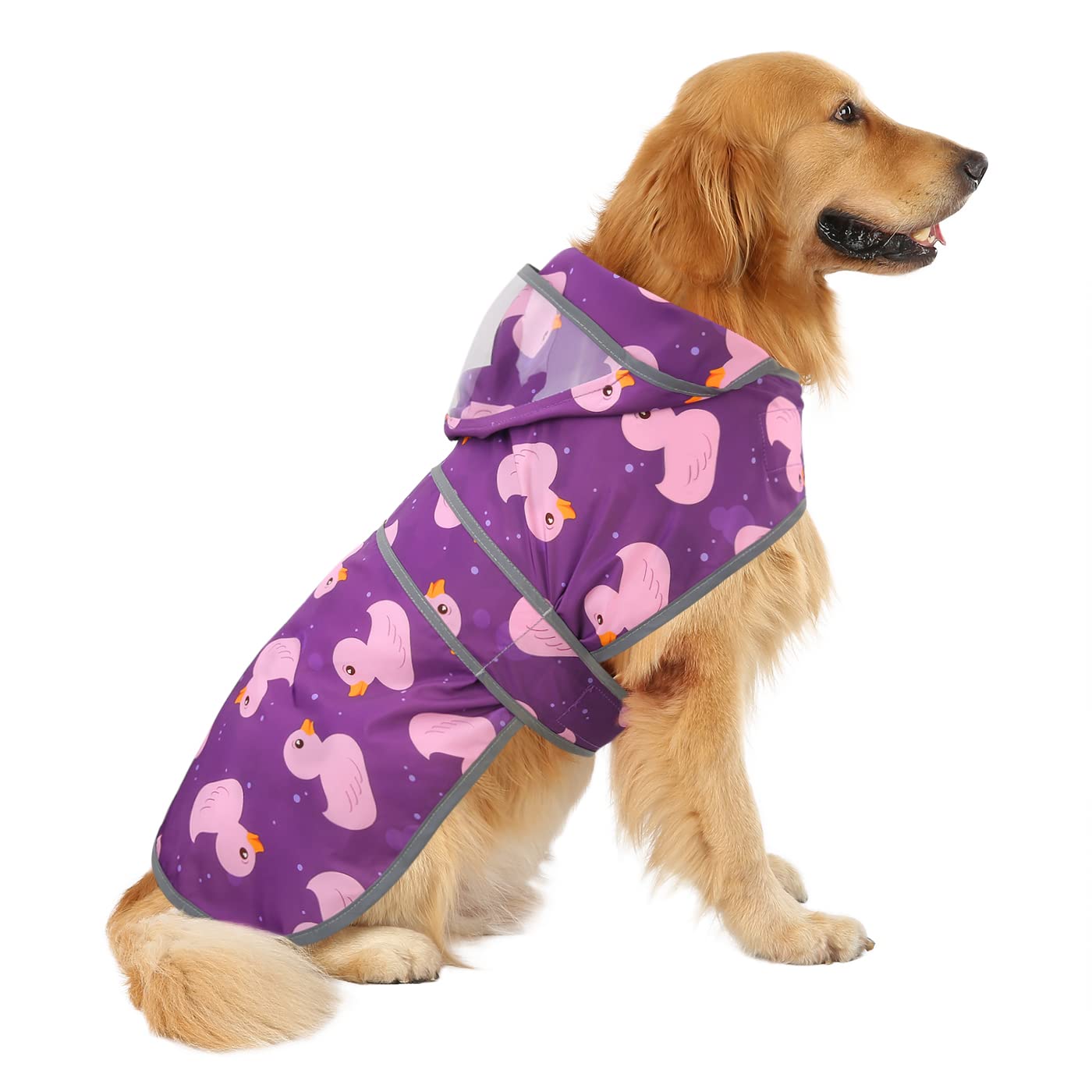 HDE dog raincoat back view emphasizes full-body coverage during showers.