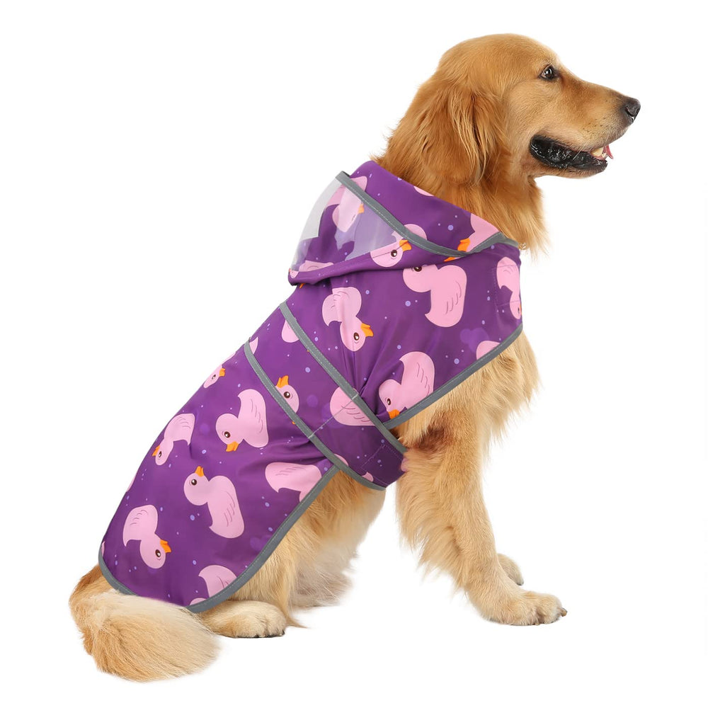 HDE dog raincoat back view emphasizes full-body coverage during showers.