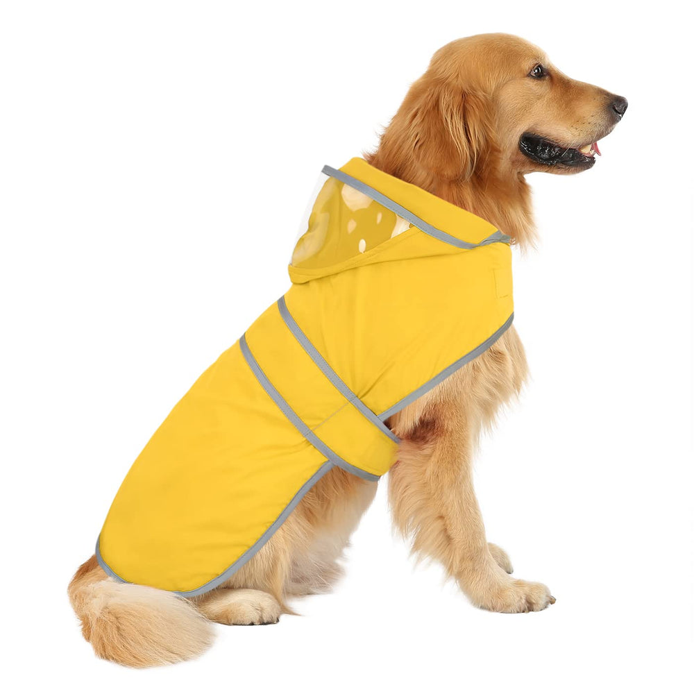 HDE dog raincoat side view shows water-repellent fabric protecting during rain.