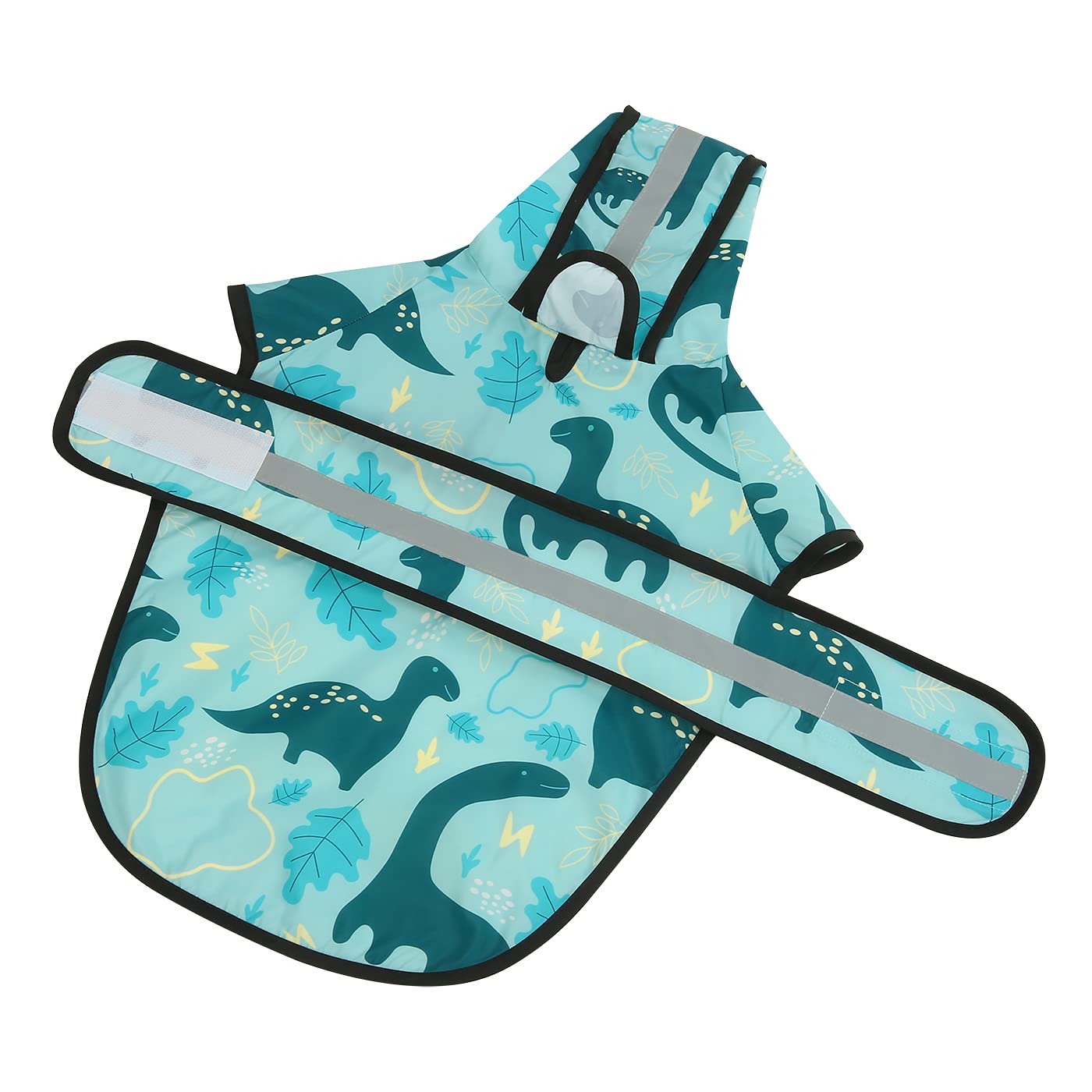 HDE Dog Raincoat Dinosaurs hood detail provides shelter from showers.