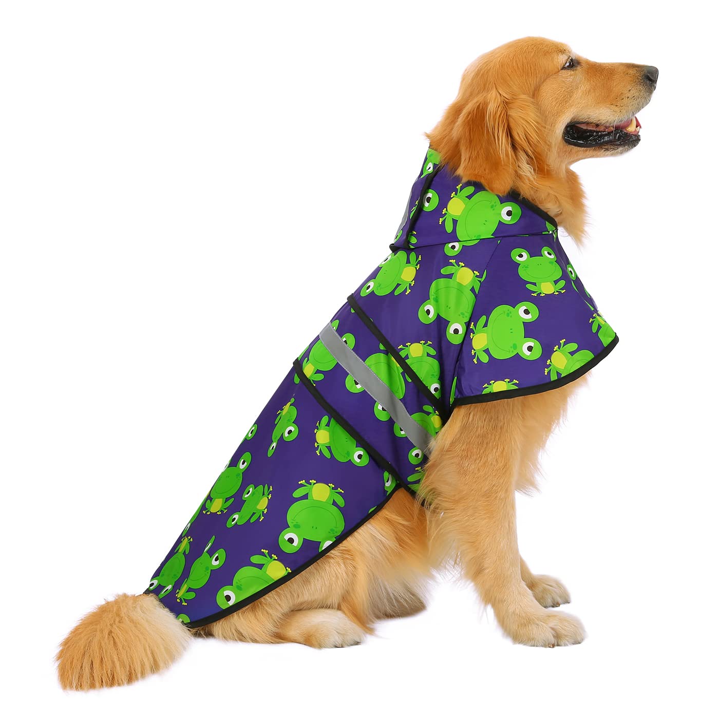 HDE frog pattern dog raincoat front view shows waterproof protection for rainy walks