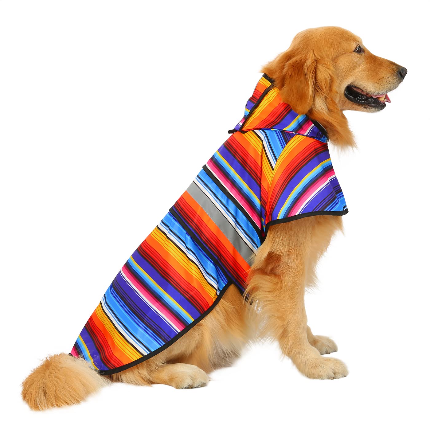 HDE dog raincoat hooded Baja stripes XL keeps your pet dry during rainy walks