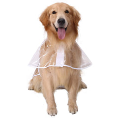 HDE dog raincoat hooded poncho in clear, back view with visibility features.