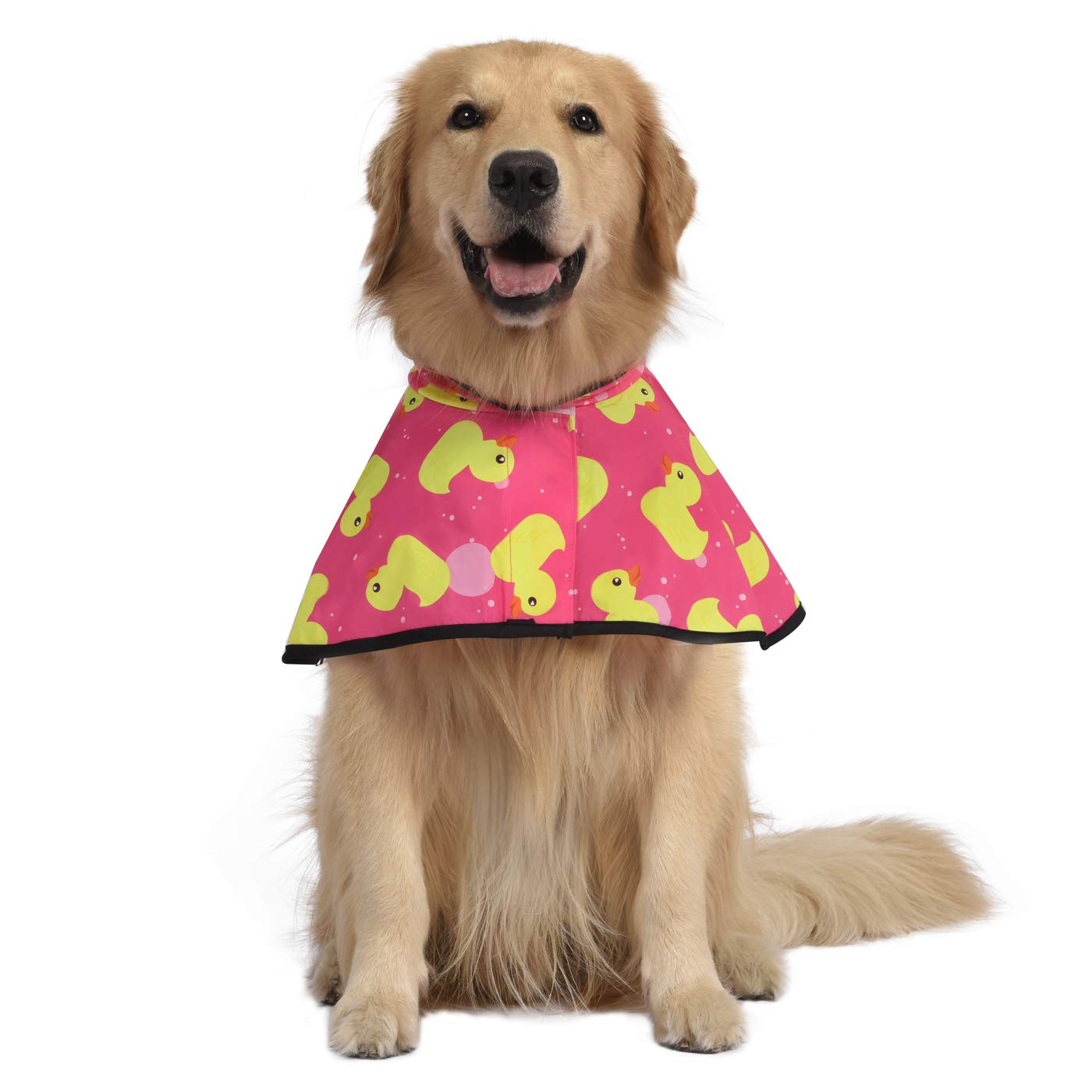 HDE dog raincoat harness opening enables leash use without removing coat.