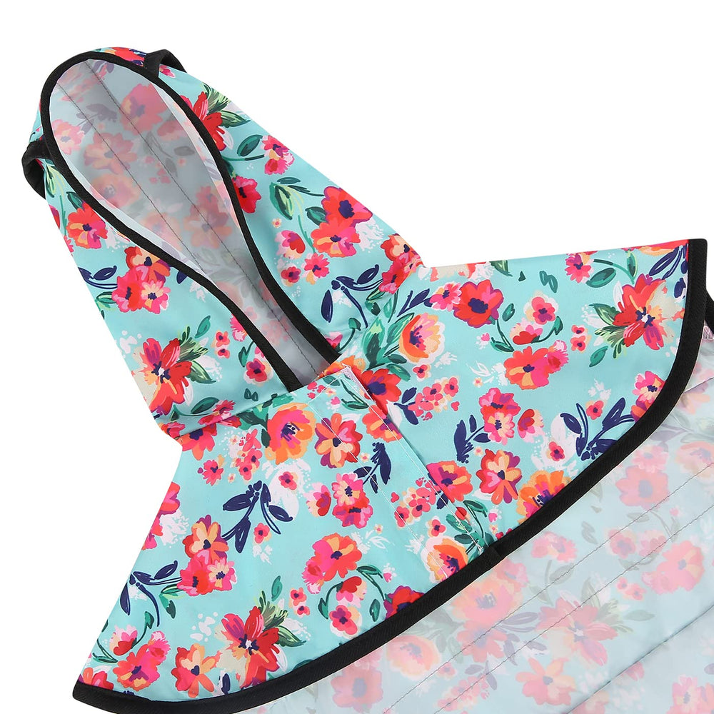 HDE turquoise raincoat with harness opening for leash attachment