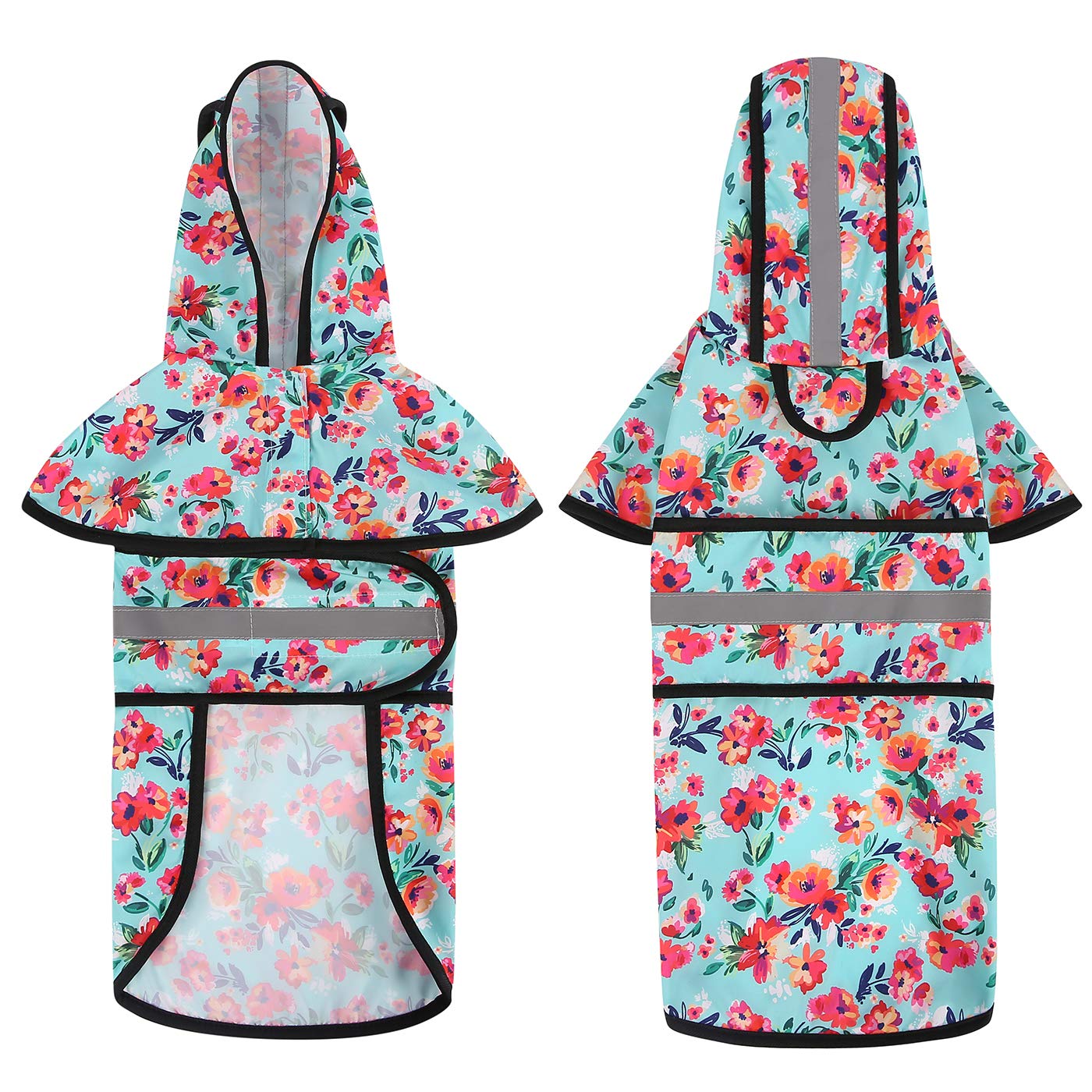 HDE turquoise raincoat with reflective strip for safety