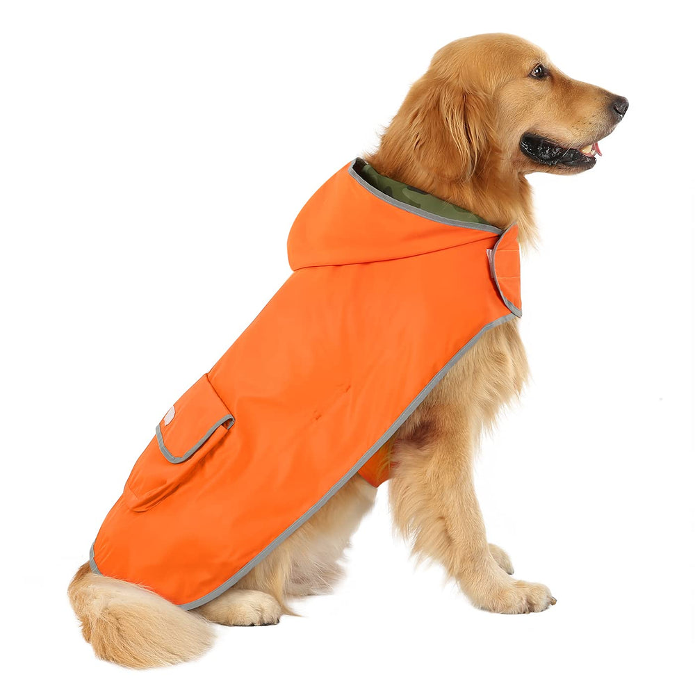 HDE dog raincoat shows built-in leash hole for easy leash attachment.