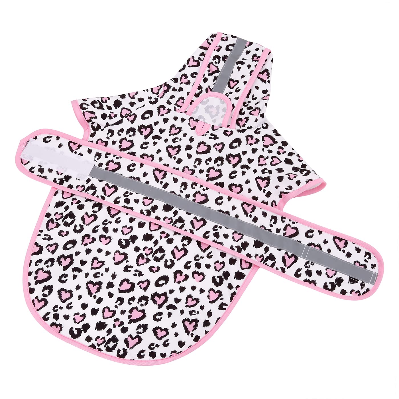 HDE raincoat Leopard Hearts XL adjustable belly strap ensures secure fit
