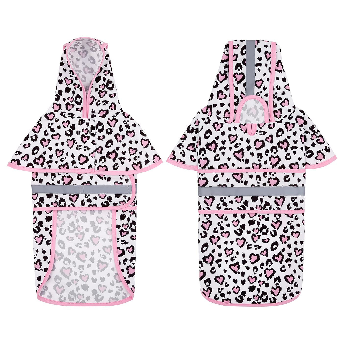 HDE raincoat Leopard Hearts XL reflective strip boosts visibility at night