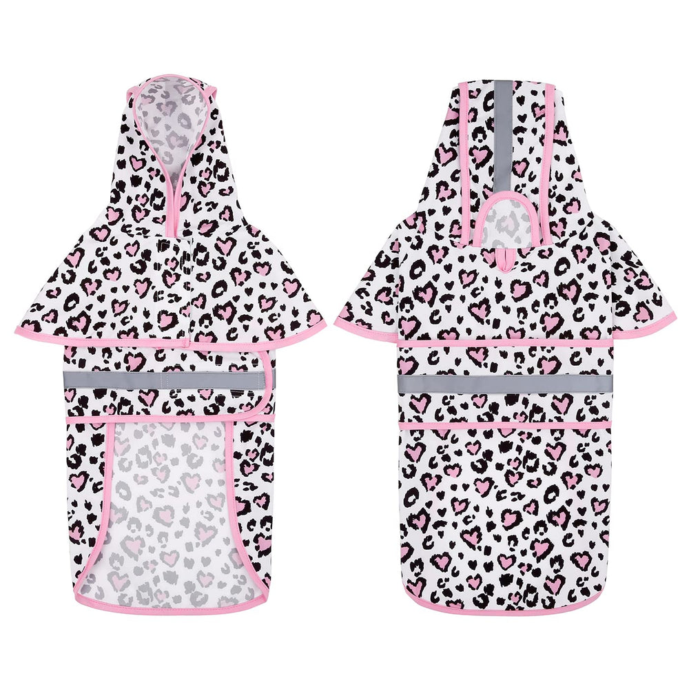 HDE raincoat Leopard Hearts XL reflective strip boosts visibility at night
