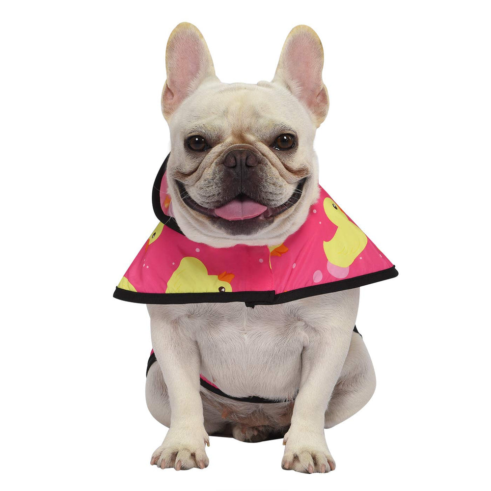 HDE dog raincoat pink ducks back view highlighting reflective safety for night walks