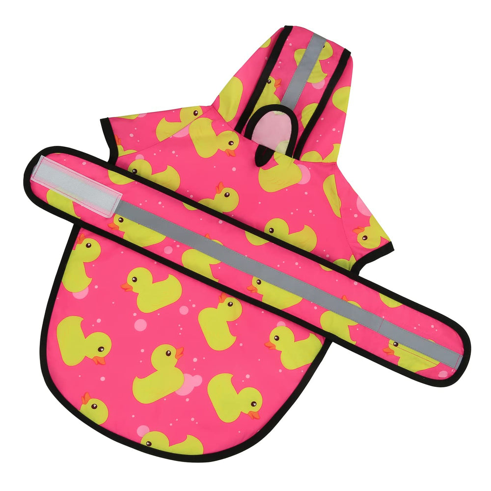 HDE dog raincoat pink ducks belly strap detail ensures secure, comfortable fit