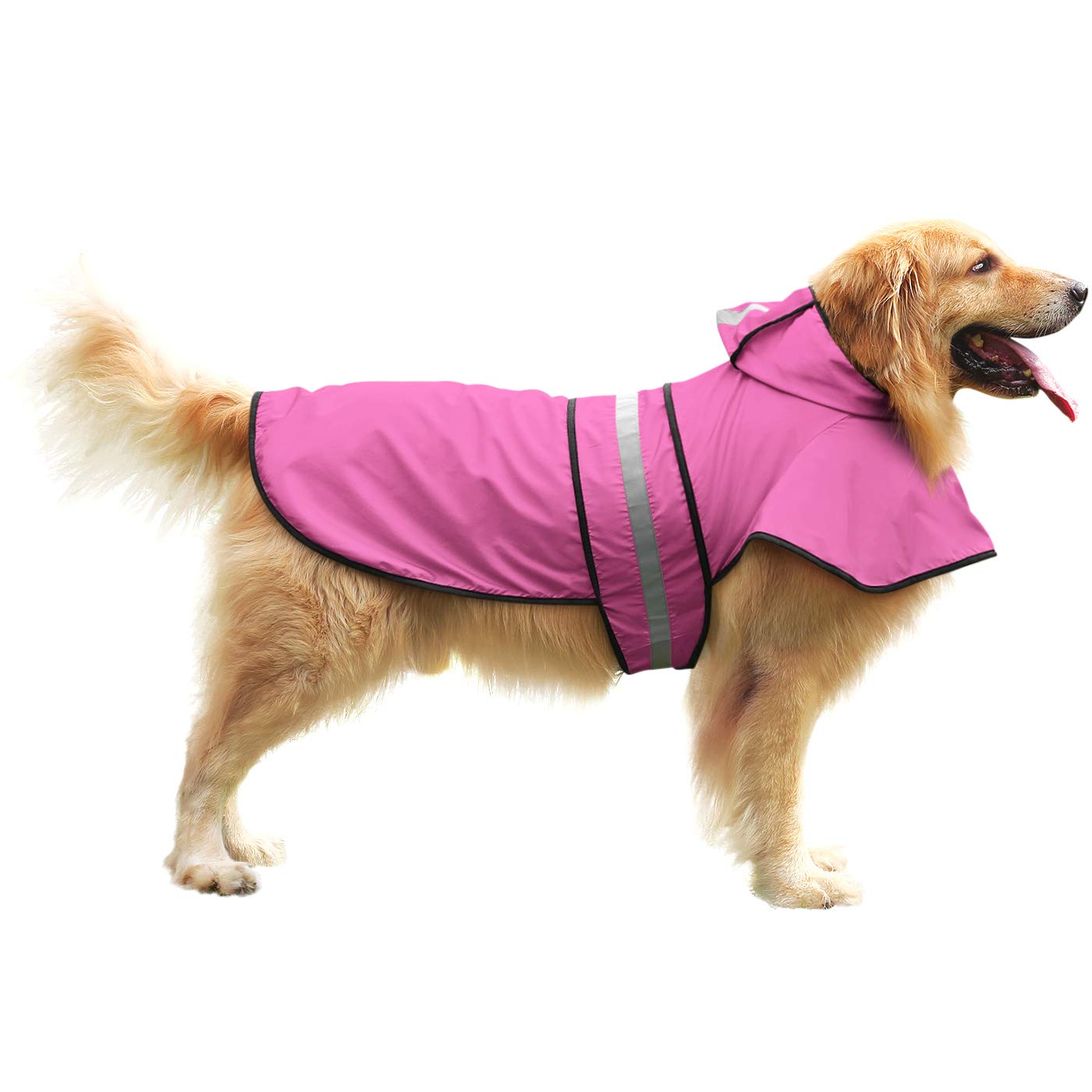 HDE dog raincoat pink hood detail showing adjustable strap and fit.