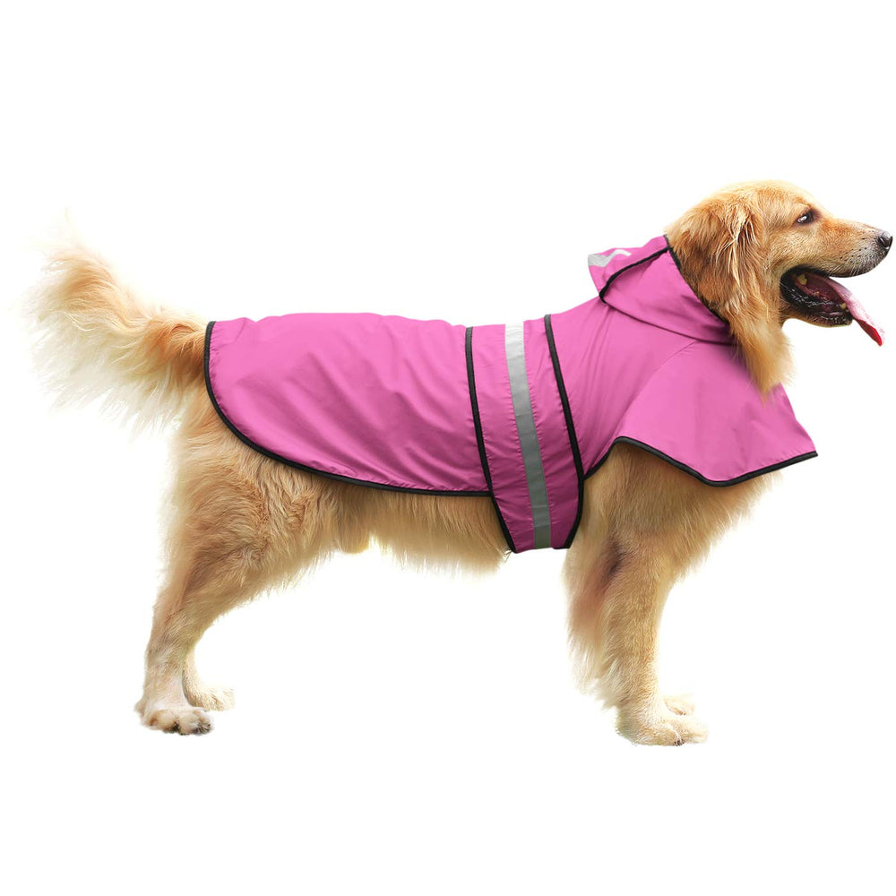 HDE dog raincoat pink hood detail showing adjustable strap and fit.