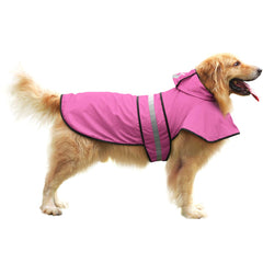 HDE dog raincoat pink hood detail showing adjustable strap and fit.