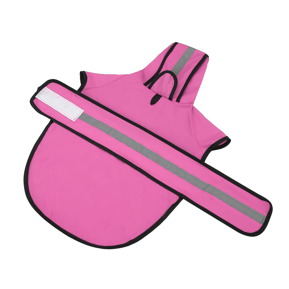 HDE dog raincoat pink water-resistant finish for rainy-day protection.