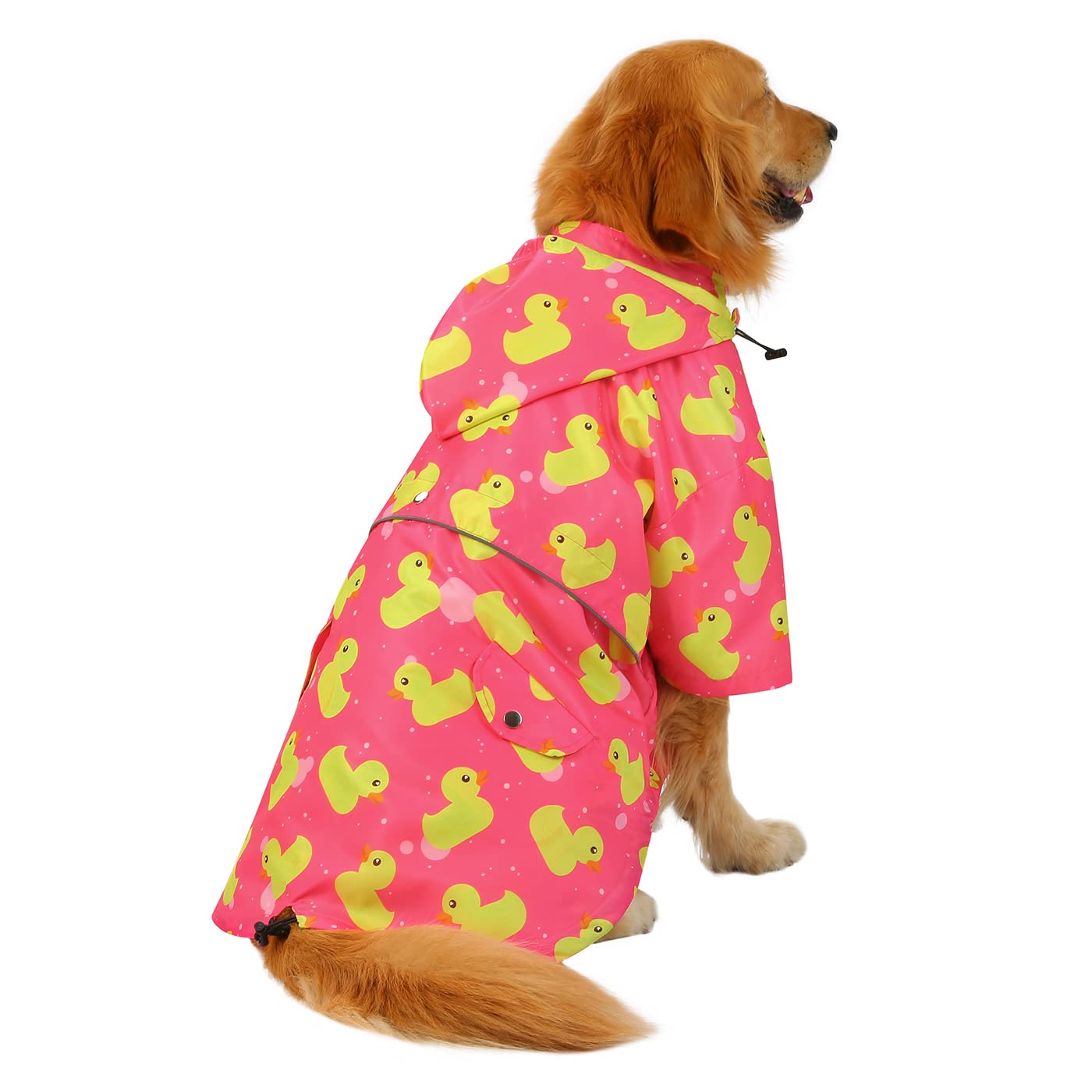 HDE dog raincoat poncho harness hole and reflective panels for safety after dark.