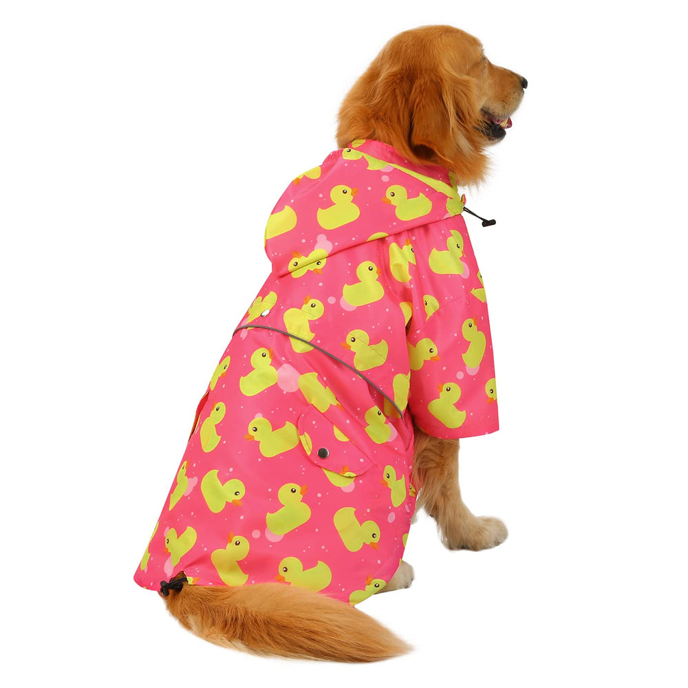 HDE dog raincoat poncho harness hole and reflective panels for safety after dark.