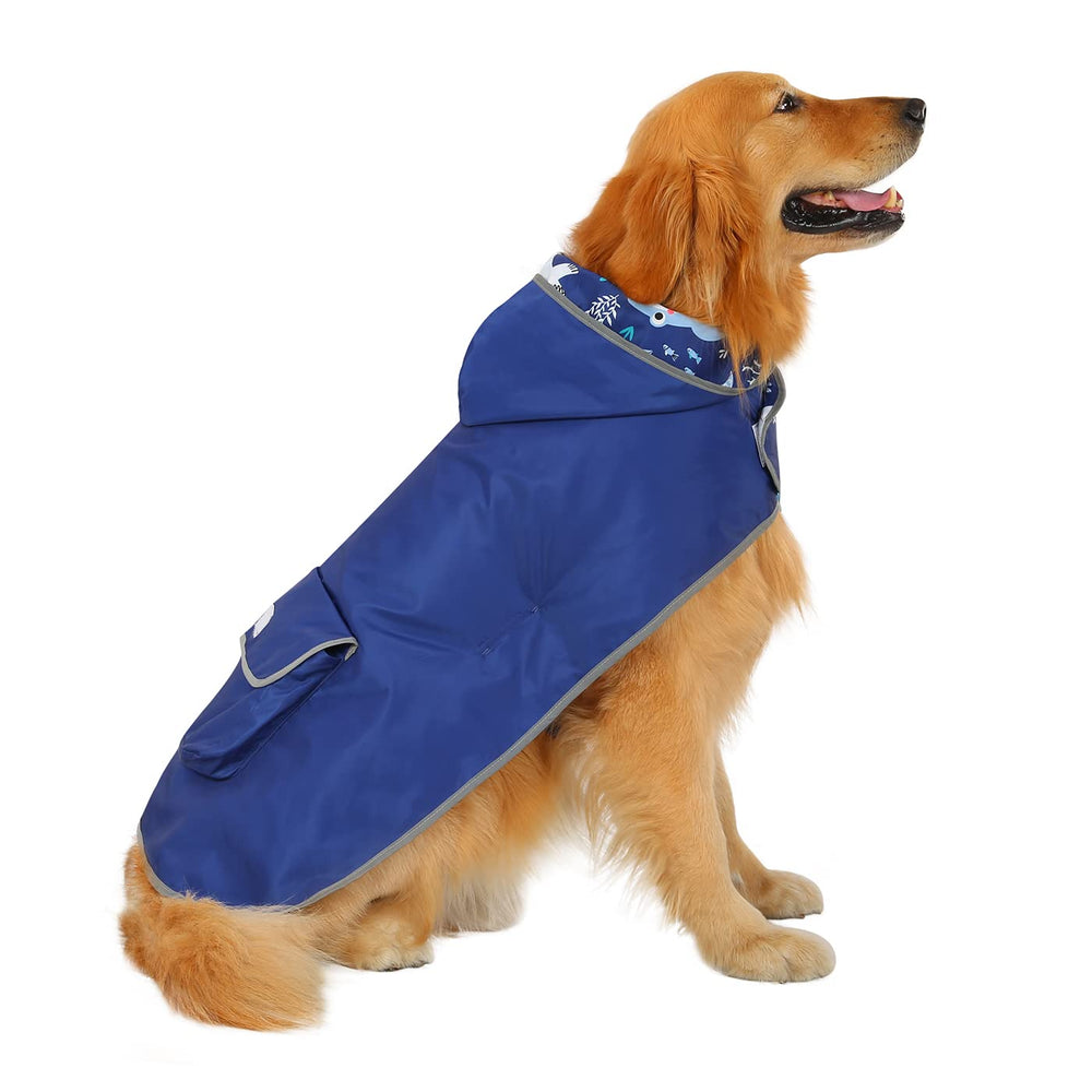 HDE dog raincoat with reflective piping improves nighttime visibility during walks.