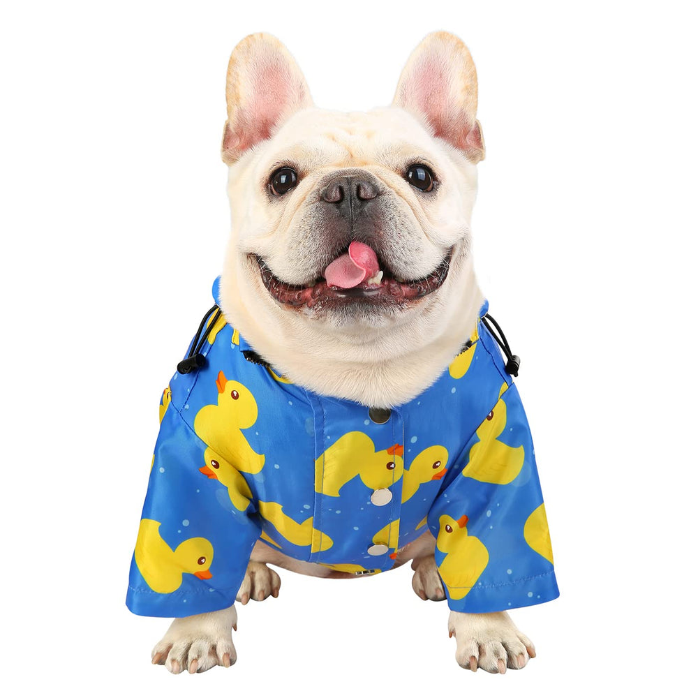 HDE dog raincoat with removable hood in blue for versatile weather use.