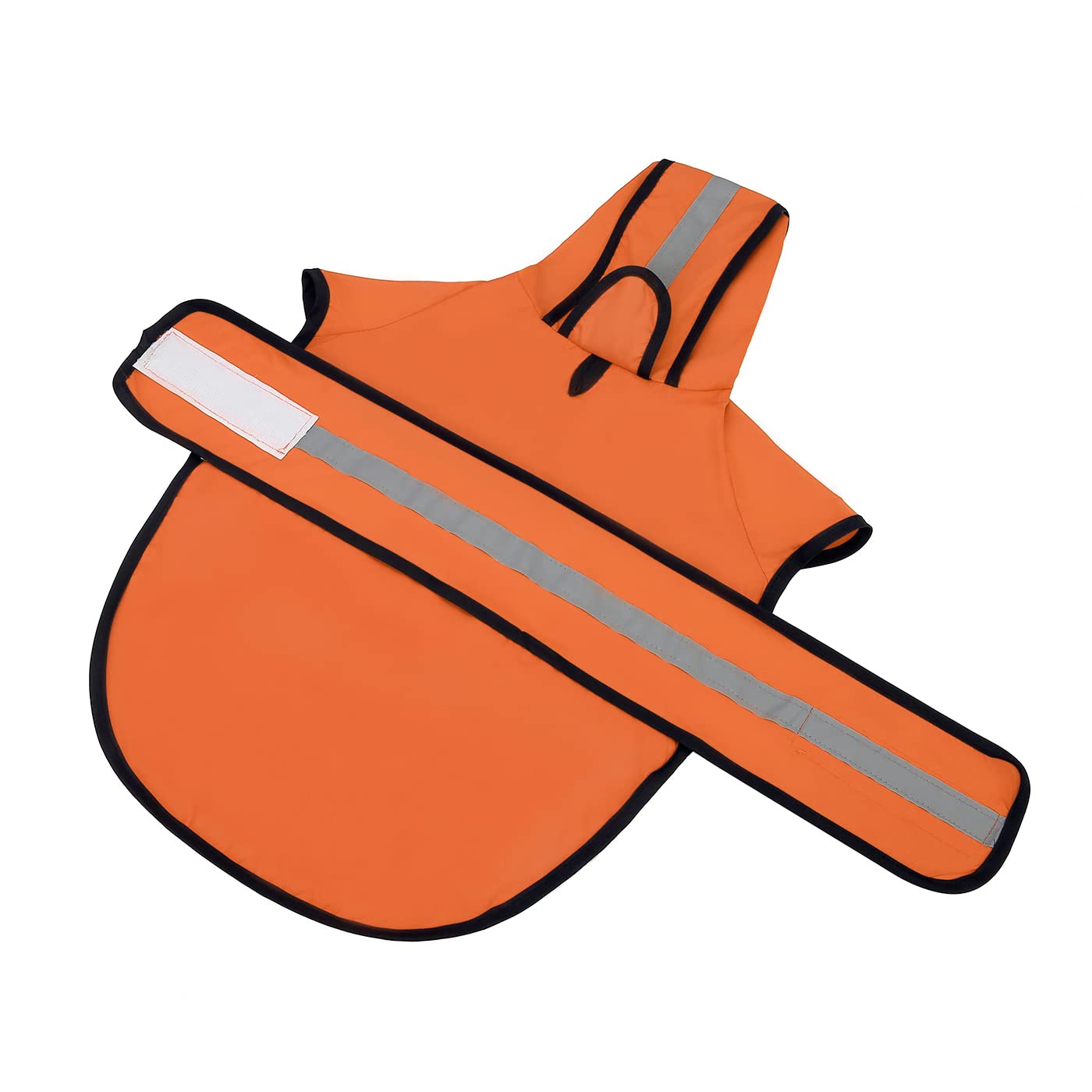 HDE safety orange raincoat side view for high visibility.