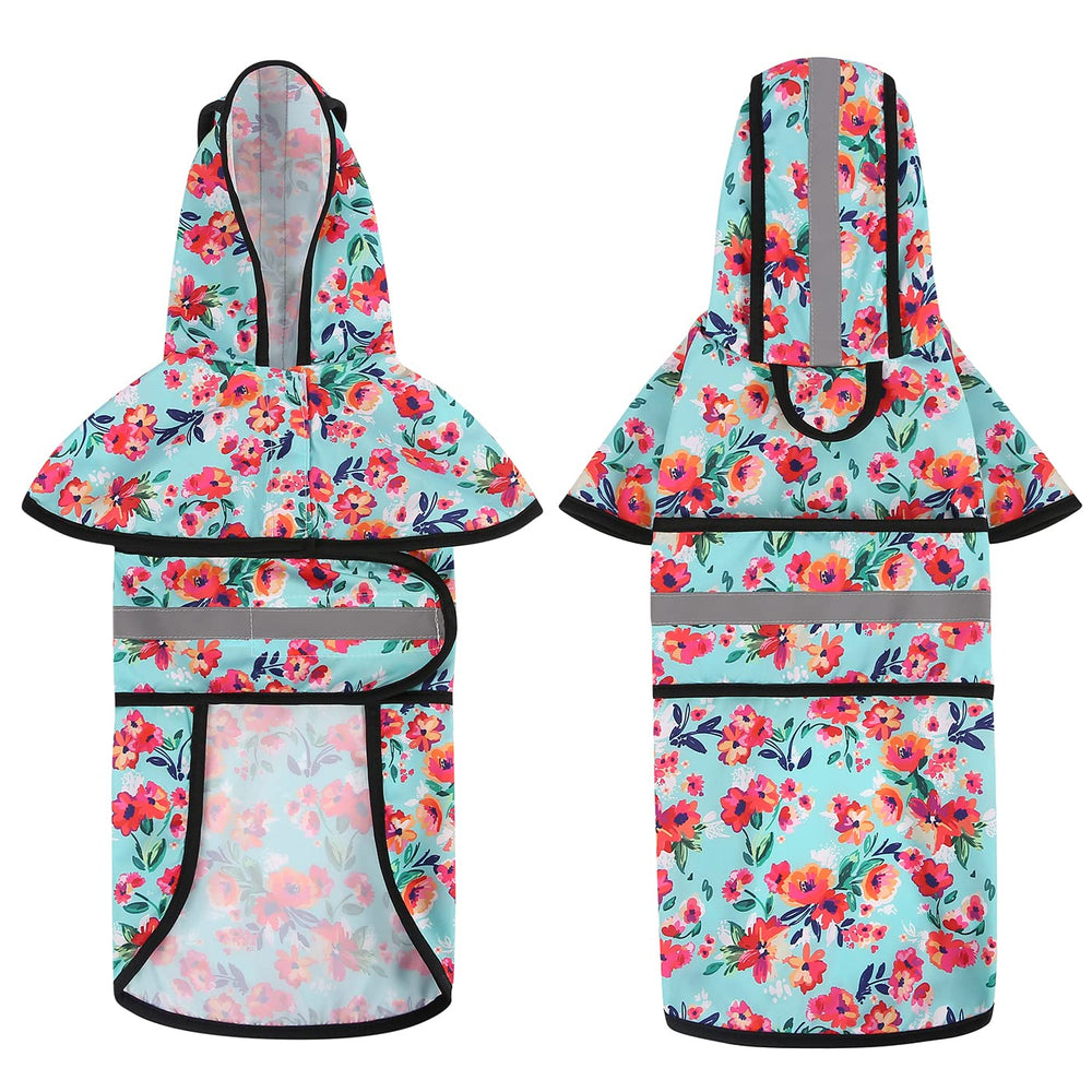 HDE dog raincoat turquoise harness opening allows leash attachment without removing coat