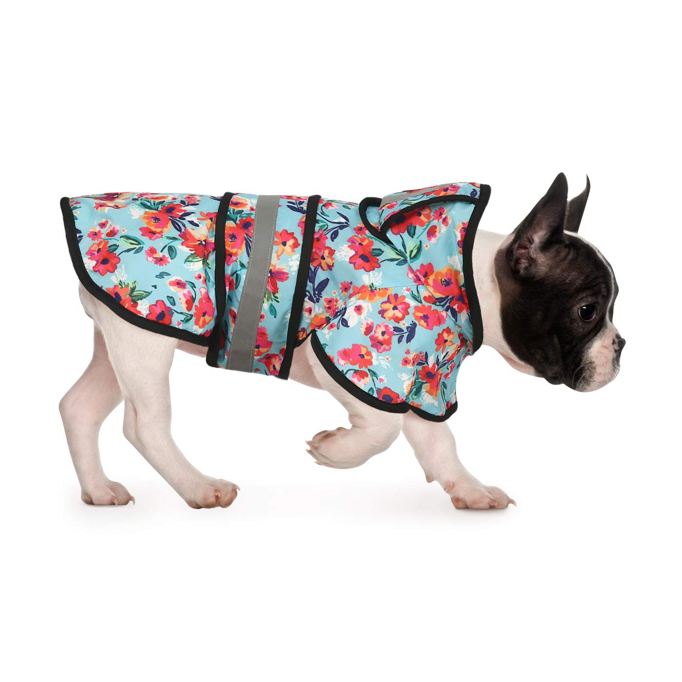 HDE dog raincoat turquoise hooded on dog for dry, protected walks