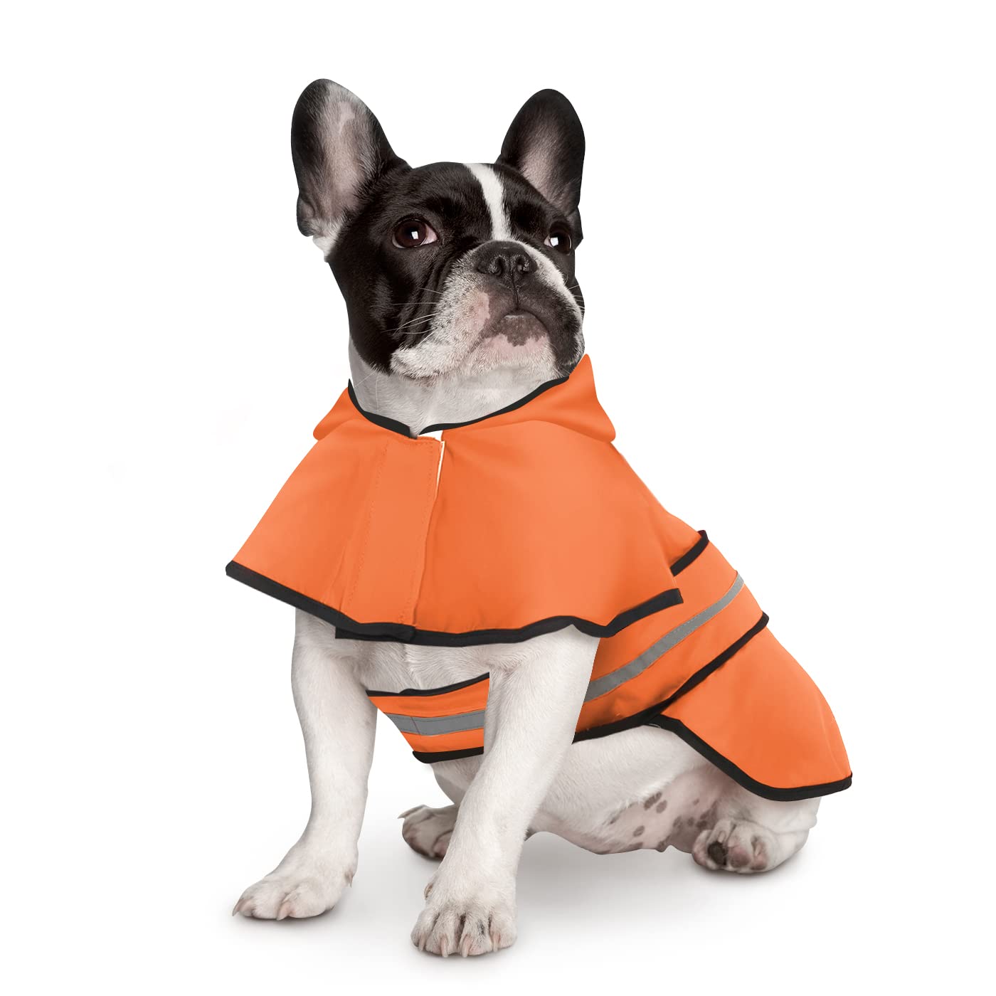HDE dog raincoat shown in water-resistant fabric for dry, comfortable rain wear.